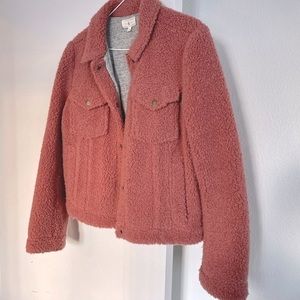 🌸 Lou & Grey Blush Pink Cropped Teddy Jacket - Size Medium